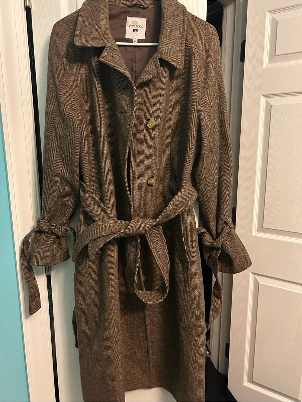 JW ANDERSON Brown Wool-Blend Belted Trench Coat